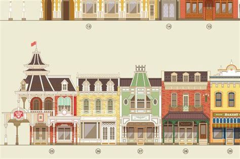 The Buildings Of Main Street Walt Disney World Print With Numbered