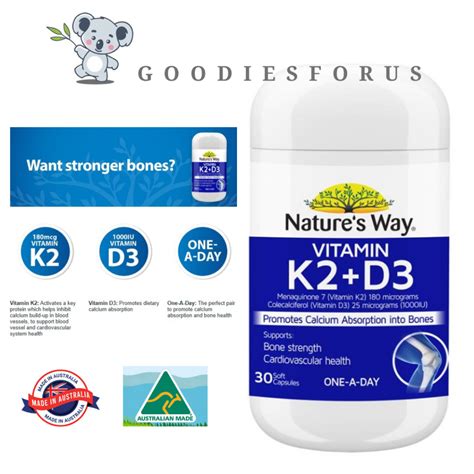 Natures Way Vitamin K2 D3 180mcg 30 Softgel Capsulesvitamin D3 K2