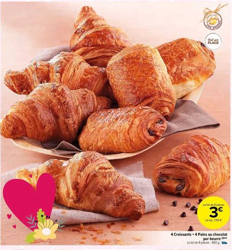 Promo 4 Croissants 4 Pains Au Chocolat Pur Beurre Chez Carrefour