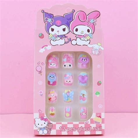 Jual Nail Art Kuku Palsu 3D Fake Nails Set Anak Perempuan Sanrio