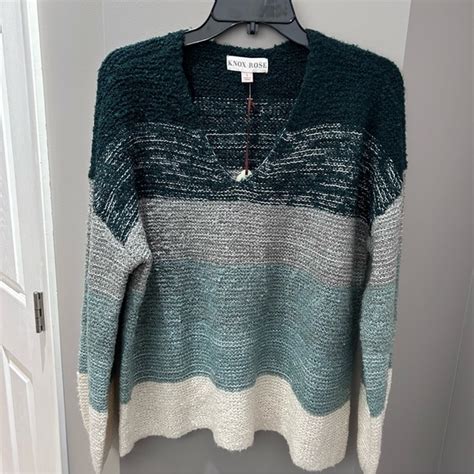 Knox Rose Sweaters Nwt Knox Rose Green Cream Sweaterlg Poshmark