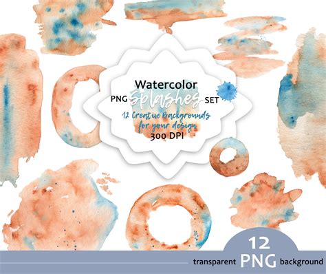 Aquarell Spritzer PNG Clipart Set Von 12 Hochwertigen Etsy