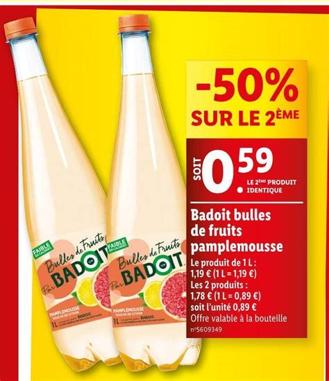 Promo Badoit Badoit Bulles De Fruits Pamplemousse Chez Lidl