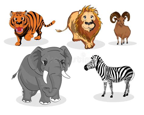 Collection Of Animals From Africa`s Big Five Vector Illustration On