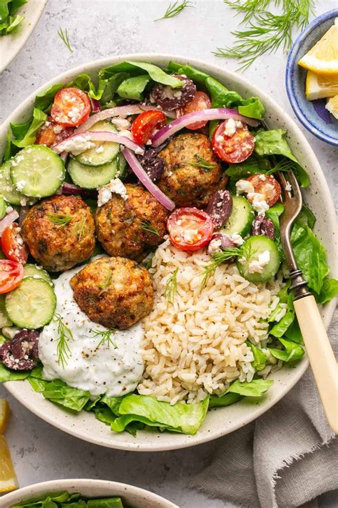 Mediterranean Chicken Meatball Bowls With Tzatziki Recipe