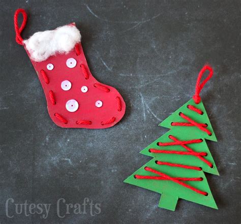 Christmas Craft for Kids - Lacing Ornaments - Cutesy Crafts