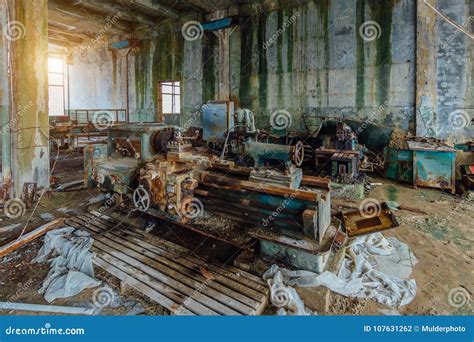 Old Industrial Machine Tool Rusty Metal Equipment In Abandoned