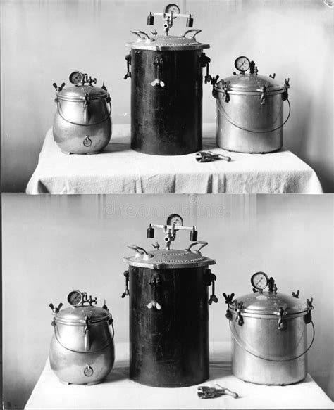 Two Almost Identical Views Of Three Types Of Pressure Cookers Photo