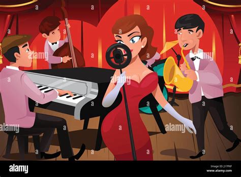 A Vector Illustration Of Jazz Band With A Female Singer In A Night Club Stock Vector Image And Art