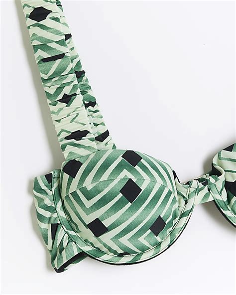 Green Scrunchie Balconette Bikini Top River Island