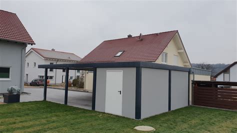 Doppel Carport Aus Stahl Mit Ger Teraum Abstellkammer Brandl