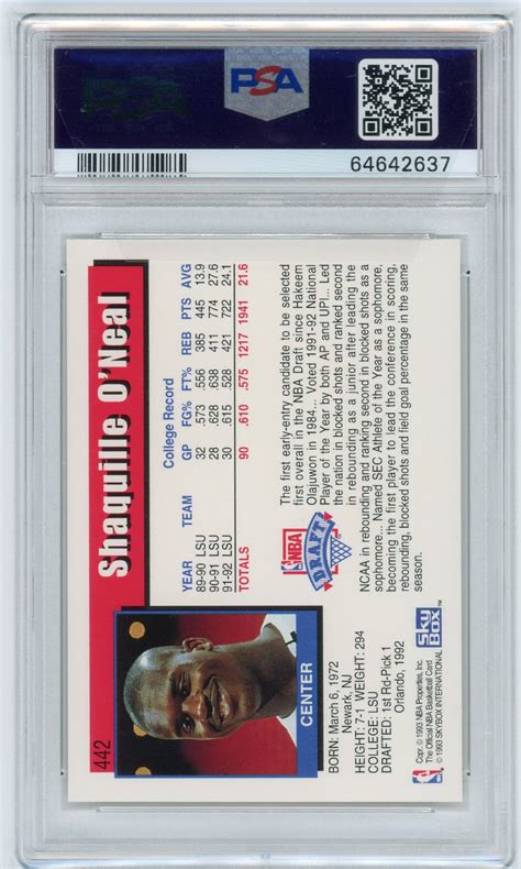 1992 Skybox Hoops Shaquille O Neal RC PSA 8 5 442 Hall Of Fame