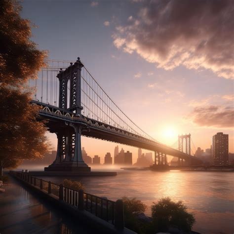 Premium AI Image | sunset on the brooklyn bridge