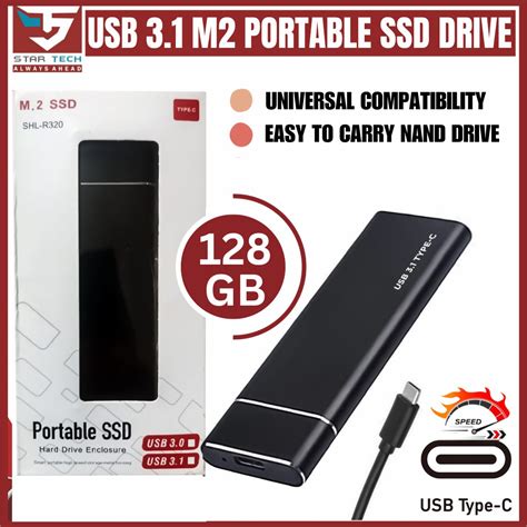 High-Speed 128GB SSD Portable External Solid State Hard Drive USB3.1 ...