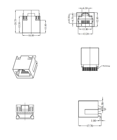 180degree Mid Mount 8p8c Rj45 Female Connector For Wire Soldering