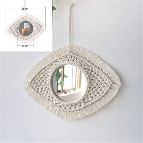 MIROIR 7 Miroir rond en macramé acrylique style Boho corde en coton