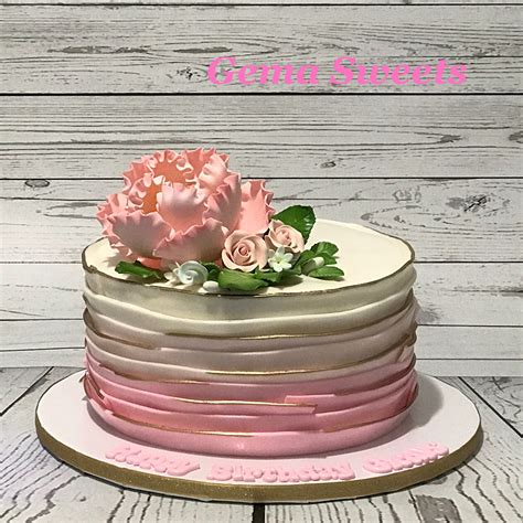 Pink Ruffle Birthday Cake By Gema Sweets Fondant Cakes Cupcake Cakes