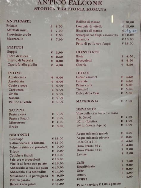 Menu Da Trattoria Antico Falcone Ristorante Roma Via Trionfale