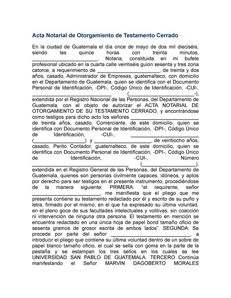 Modelo Del Acta Notarial De Otorgamiento De Testamento Cerrado Porn