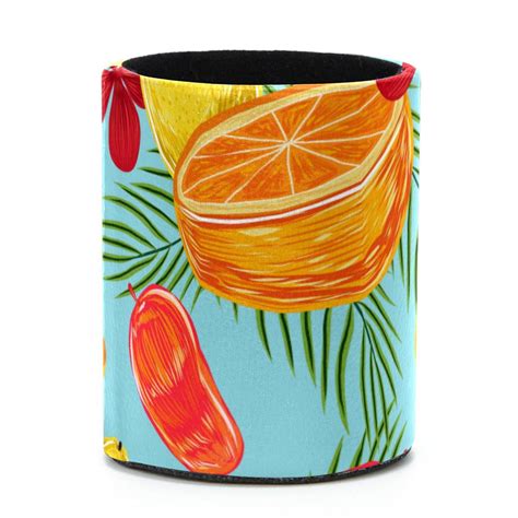 Ownta Tropical Fruit Flower Pattern Pvc Leather Cylinder Pen Holder