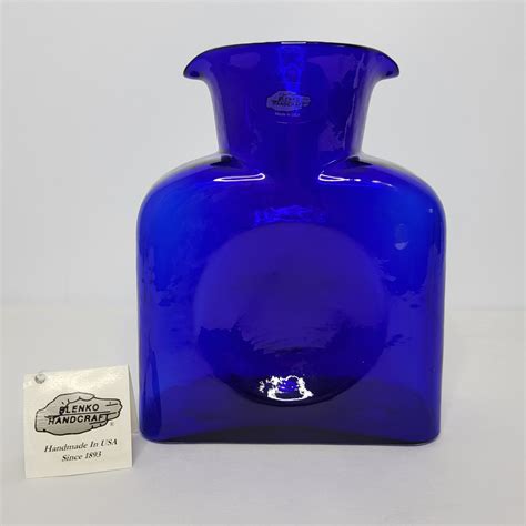 Vintage Blenko Cobalt Blue Glass Double Spout Water Bottle Pitcher Vase