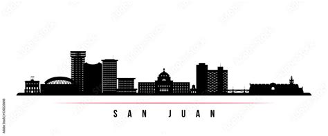 San Juan skyline horizontal banner. Black and white silhouette of San ...