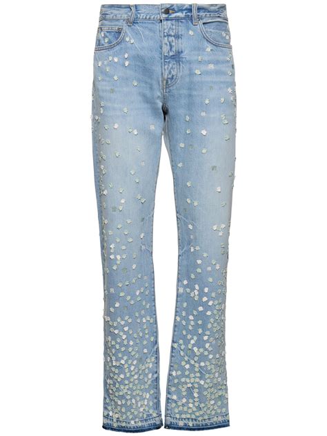 Amiri Floral Embellished Straight Denim Jeans Indigo Editorialist