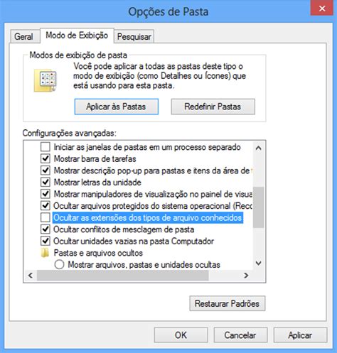 Exibindo extensão de arquivos Windows