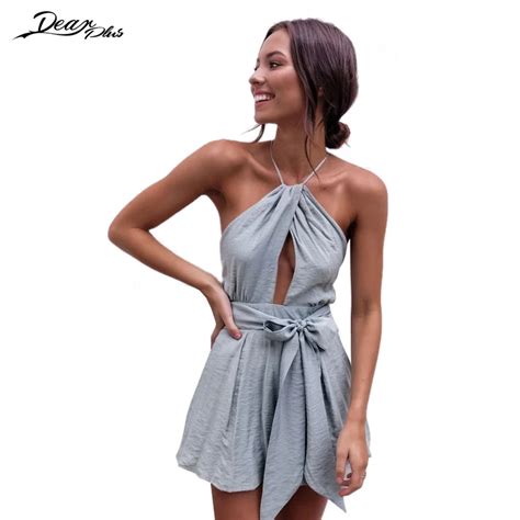 Sexy Halter Backless Summer Beach Casual Playsuit Women Sexy Hollow Out