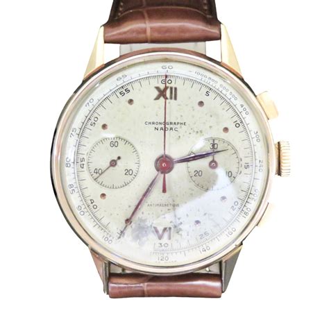 Montre Nadac Vintage Chronographe Or rose 18k mécanique Vers 1945