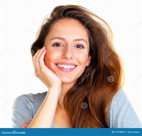 Stock Image: Cheerful woman resting face on hand. Image: 17719821