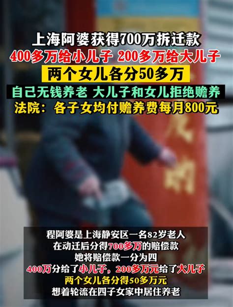 上海阿姨太无私，700万拆迁款全分给儿女，无钱养老把娃告上法院 知乎