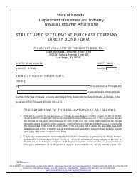 Nevada Structured Settlement Purchase Company Surety Bond Form Fill