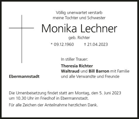 Monika Lechner Traueranzeige Trauer Infranken De