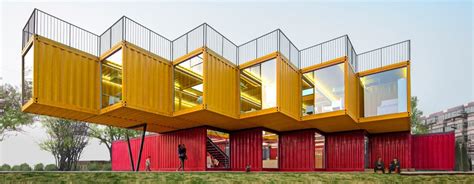 Zig Zagging Cantilevered Shipping Containers Create A Dynamic Pavilion Urbanist