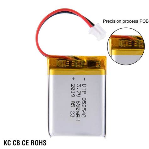 Kc Ce RoHS Certification Dtp852540 Lipo 650mAh 3 7V Lithium Polymer