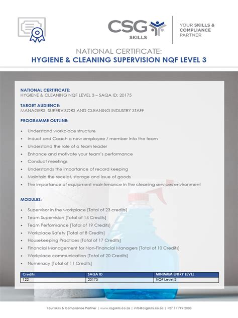 Nc Hygiene Cleaning Supervision Nqf Level 3 Pdf