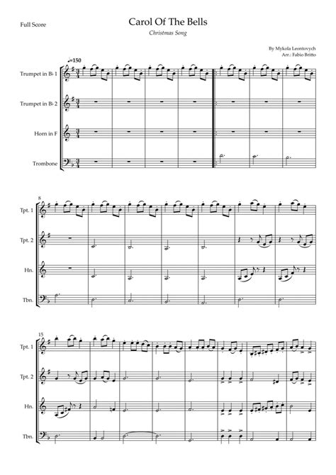 Carol Of The Bells Christmas Song For Brass Quartet D Minor Arr