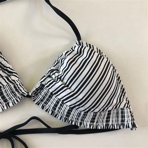 Nwt Mossimo Xs Black White Stripe Bikini Swim Set Hipster Bottoms