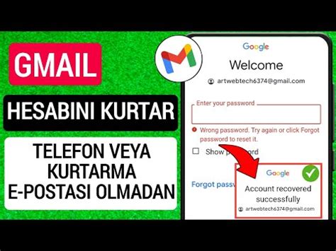 Telefon Numaras Ve Kurtarma E Postas Olmadan Gmail Hesab Nas L