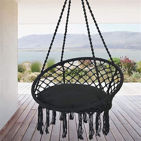 Patio Watcher Hammock Chair Hanging Macrame Swing With Cushion And