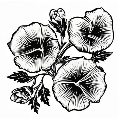 Morning Glory Black And White Woodcut Flower Illustration Stock