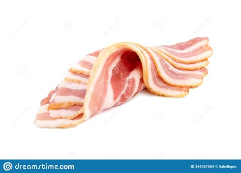 Bacon Strips Raw Smoked Pork Meat Slices Isolated On White Stock Image