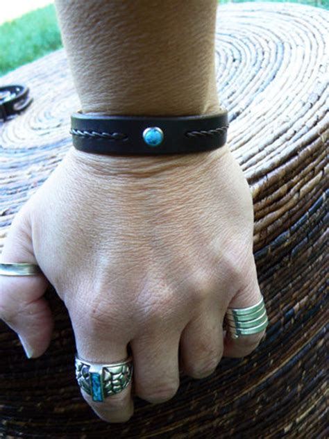 Reyes Turquoise Leather Bracelet Braided Leather Cuff Etsy Canada