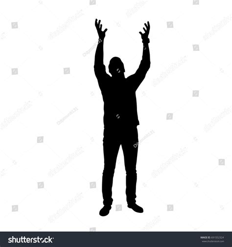 Vector Silhouette Man Standing Hands Raised Stock Vector Royalty Free