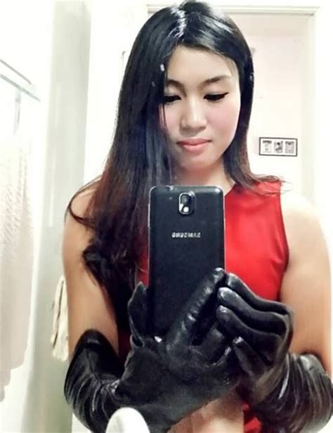 Asian Gloved Model Leather Gloves Long Gloves Leather Glove