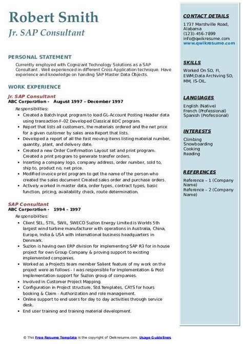 Sap Consultant Resume Sample