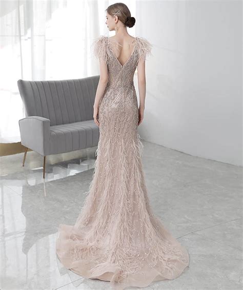 Heavy Beaded Feathered Evening Gown Evening Dresses Made To Order