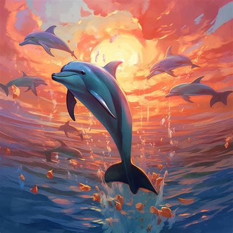 Premium AI Image | Dolphins in the ocean at sunset with a sun setting ...