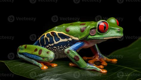 Red Eyed Tree Frog Sitting On A Branch In Tropical Rainforest Generated